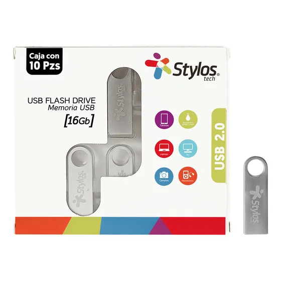 Kit 10 Memoria Usb Stylos Tech St100 16gb 2.0 Color Plateado