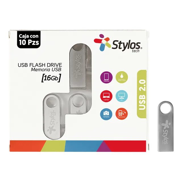 Kit 10 Memoria Usb Stylos Tech ST100 16gb 2.0 Color Plateado