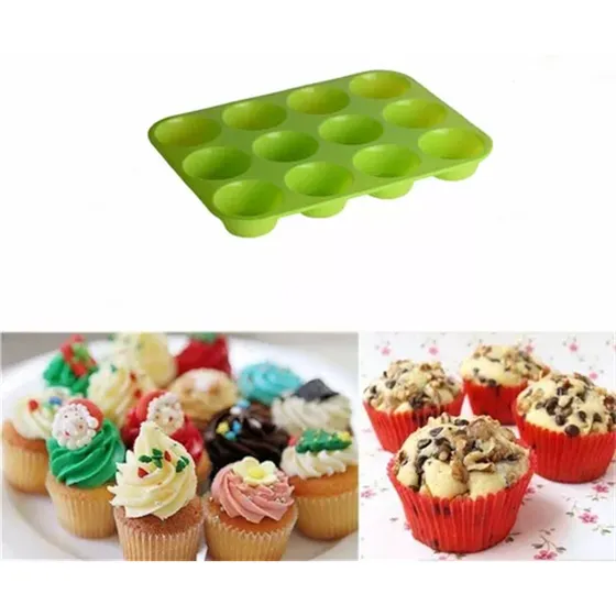Verde Molde Charola Silicon 12 Muffins Cupcakes Repostería Hornear