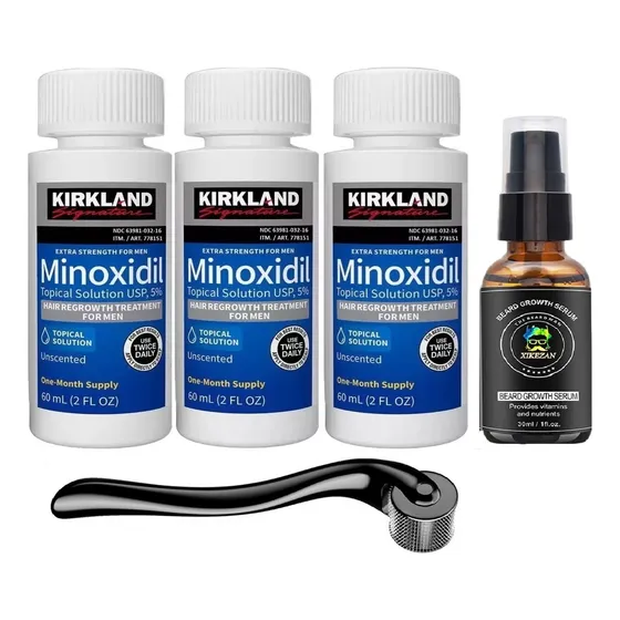 3 Trio Minoxidii Kirkland  + Suero Engrosar + Dermaroller
