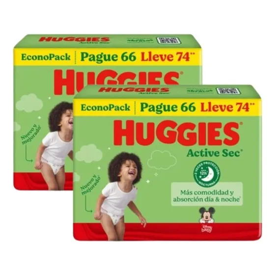 Pack De 2 Pañales Huggies Active Sec Bigpack Talla Xxg X74 Género Sin Género Tamaño Extra Extra Grande (xxg)