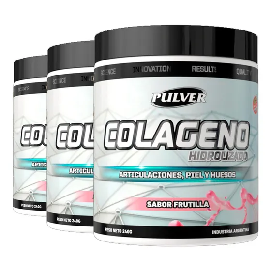3 Colágeno Hidrolizado Sin Tacc Pulver Articulaciones Huesos Sabor Frutilla