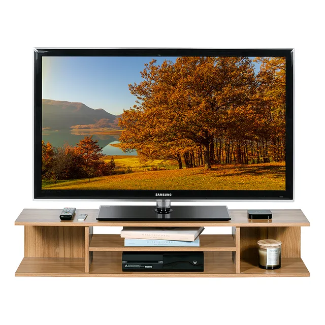 Mesa Tv Mueblana 1.20m Repisa Flotante Moderna Cafe Madera Color Marrón Claro