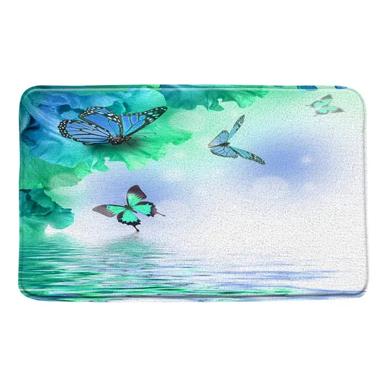 Tapete Baño Fantasia Diseño Mariposa Verde Azulado Azul Ala