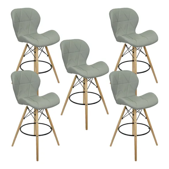 Kit 5 Banquetas Slim Eiffel Wood Estofada Acabamento da estrutura Preto Cor Cinza