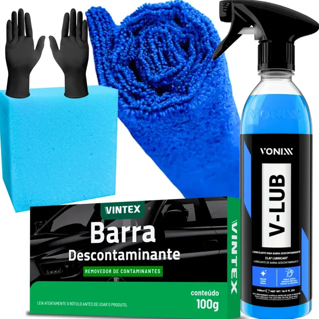 Massa Clay Bar V-bar Vonixx V-lub Lubrificante Pano + Luvas