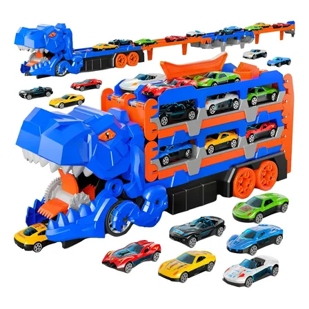 Caminhäo Dinossauro Comendo Carros Brinquedo Com 6carros Camión De Juguete Dinosaurio Azul