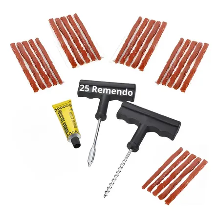 Kit Reparo Pneus 25 Remendo Macarrão Carro Moto Sem Câmara