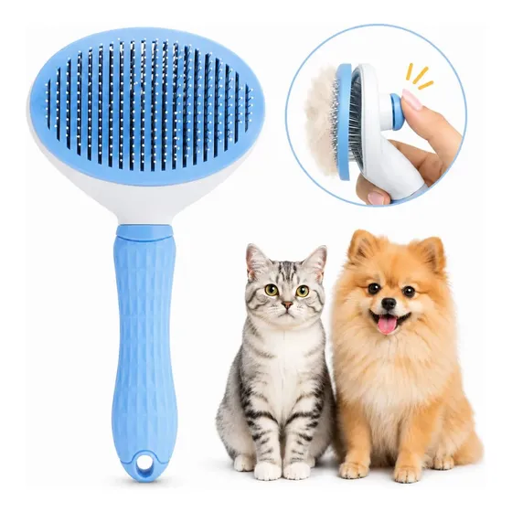 Escova Pet Rasqueadeira Tira Pelos Autolimpante Gatos Cães