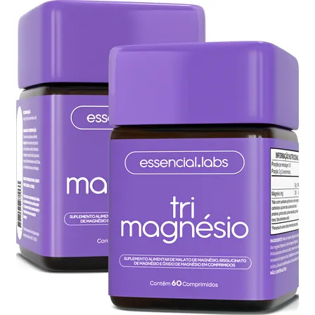 02 Potes Do Tri Magnésio - Dimalato + Bisglicinato + Óxido De Magnésio - A Combinação Perfeita De 3 Magnésios Com Máxima Pureza E Concentração - 60 Doses