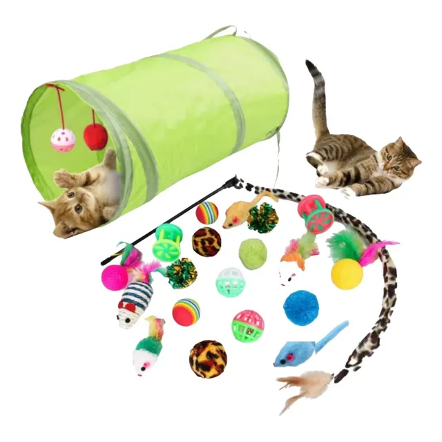 Pack 21 Juguetes Para Gatos Y Gatitos Túnel Rascador Varita