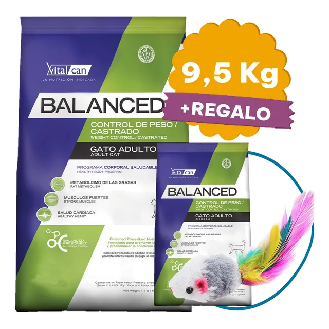 Alimento Vitalcan Balanced Control de Peso/Castrados para gato adulto sabor mix de 7.5 kg