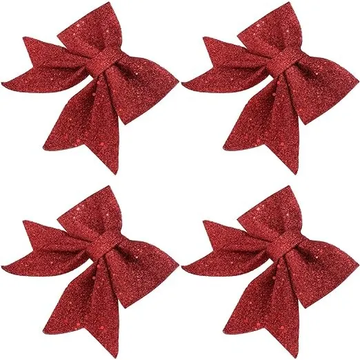 X4 Lazos Decoración Navideña Adornos De Navidad Color Rojo