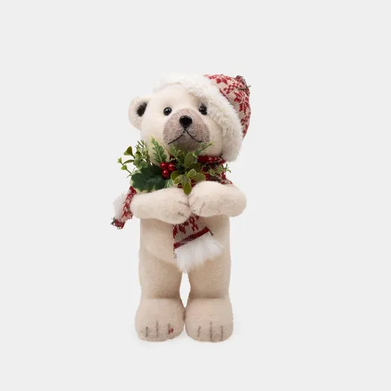 Oso Polar De 35 Cm Con Gorro Y Bufanda Navideña