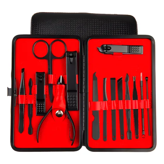 Kit Manicure Completo 15 Pç Com Estojo Alicate Tesoura Pinça
