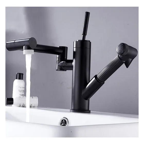 Grifo Lavabo Extraibl Para Baño Montaje Pared Mezclador 360