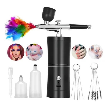 Kit Compressor Aerógrafo Sem Fio Portátil Usb Recarregável Preto