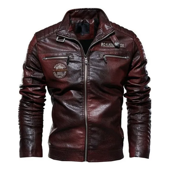 Pu Leather Jacket Moto Jacket Com L Neck B