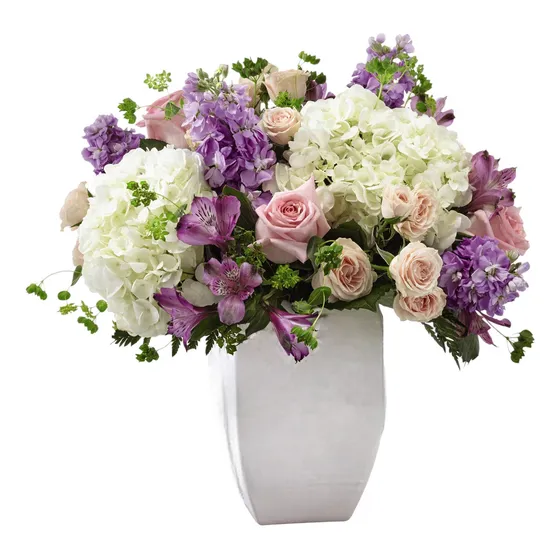 Arreglo Floral Artificial De Rosas, Hortensias, Con Florero