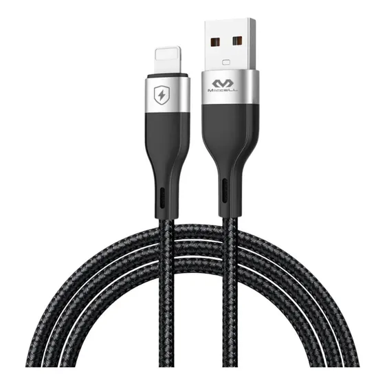 Miccell Cable Reforzado Usb A Tipo Ligthning, 1.2 Metros 3a Color Negro