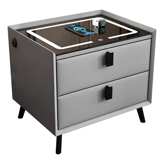 Buro Inteligente Mesa De Noche Organizador Recamara Mueble Acabado Mate Color Gris