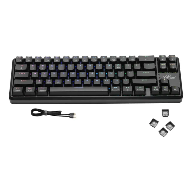 Teclado Mecanico Yeyian Switch Azul, Inalámbrico/USB/Bluetooth, Retroiluminación RGB, Cable Desmontable, 69 Layout Rgb Español Para Xbox/Ps4/Mac/Windows Anti-Ghosting YTM-28210B