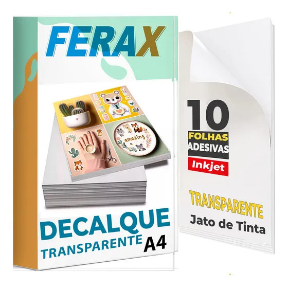 10 Papel Decalque Transparente Gomado Waterslide para impressora Jato Tinta - Adesivos para unhas - Tatuagem temporária - Personalização de Velas, copos, porcelana, plastico