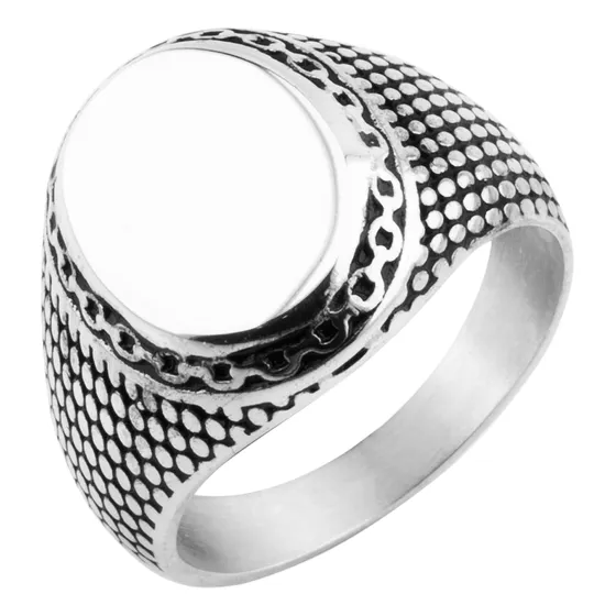 Anillo Sello Oval Para Grabar Plata 925 Con Textura Hombre