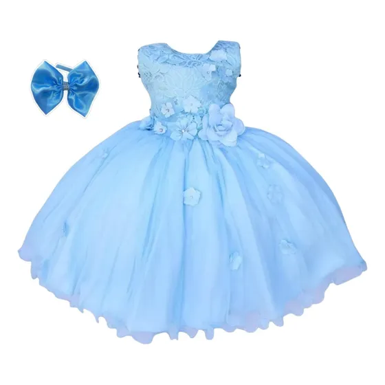 Vestido Infantil Formatura E Batizado Daminha Luxo Com Tiara