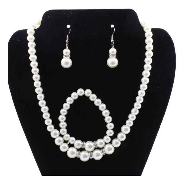 J Necklace Juego De Aretes Y Pulsera De Perlas De Diamantes