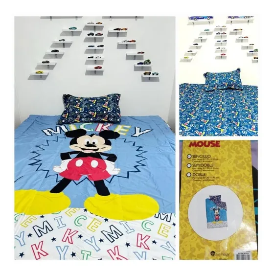 Cubre Cama / Edredon Sencillo Doble Faz Mickey Distrihogar