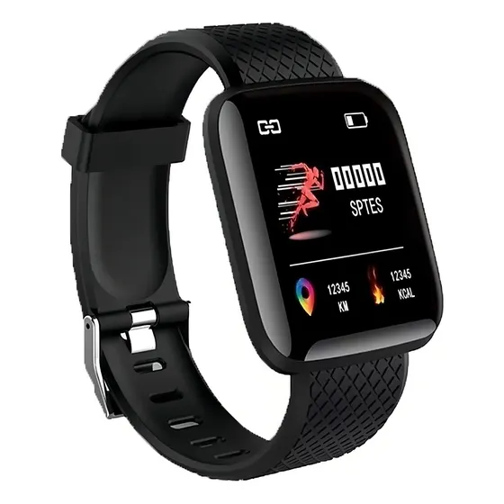 Reloj inteligente Android iOS Health Monitor D13, carcasa negra, pulsera negra, bisel negro