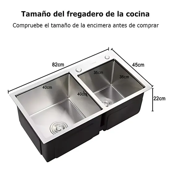 Fregadero Doble Tina Plateado Con Accesorios Gs