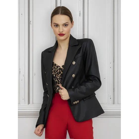 Blazer Cruzado Ecocuero Negro Nicopoly