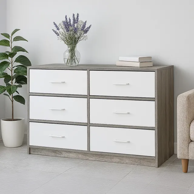 Mueble Comoda Cajonera 6 Cajones Tela Estructura Acero Mdf Color Beige