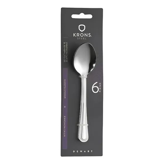 Set De 6 Cucharas Cuchara De Té Perlado Krons Blister Color Plateado