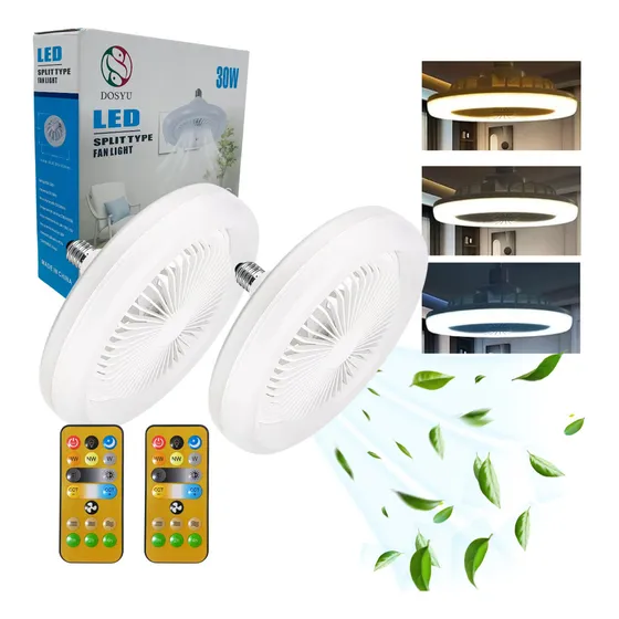 2 Pzs Lámpara Ventilador De Techo Multifunción 3 Velocidades 3 Tonos Con Control Dimmer Foco Led 30 W Marca Dosyu