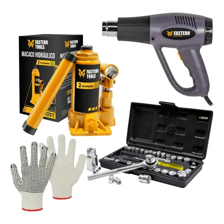 Kit Soprador Térmico 2000w 220v + Macaco 2 Ton Fasterr Cinza-escuro 220v