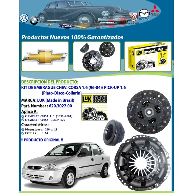 Kit De Embrague Chev Corsa 1.6 Pick-up 1.6 200mm 14 Estrias