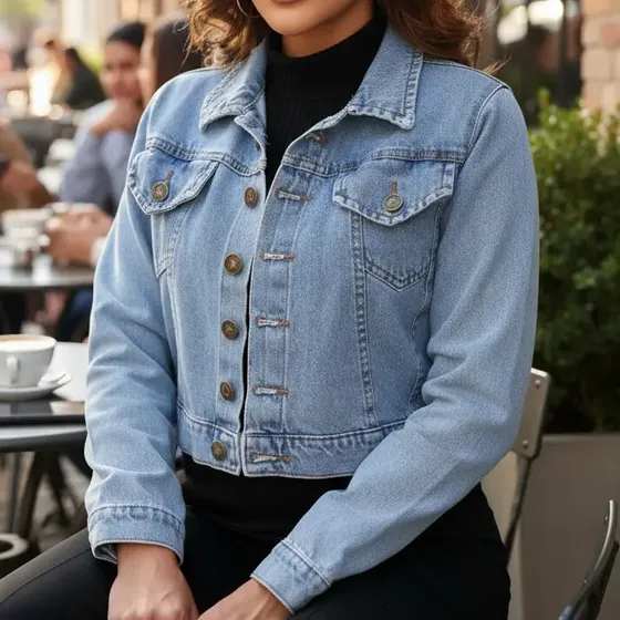 Jaqueta Jeans Feminina Curta Casual Elegante