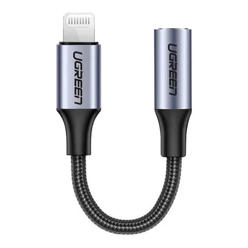 Cable Ugreen Lightning A Jack 3.5mm Aux M-f Trenzado 10cm Color Negro