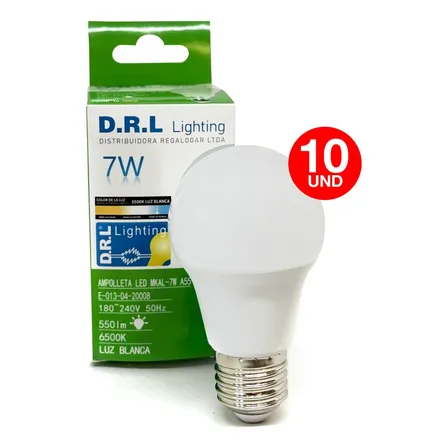 Pack 10 Ampolleta Led Drl 7w 550lm 220v Luz Cálida/ Fría Sec