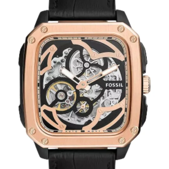 Reloj Fossil Hombre Inscription Skeleton Automatico Bq2572 Negro Oro Rosa Transparente