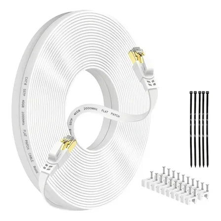 Cabo De Rede Cat8 40gbps 2000mhz 20m Flat Cobre Puro Blindado Soft Ultra Fino Para Instalação Oculta