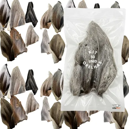 Kit 50 Mordedores Orelha Bovina Desidratada Para Cães Pet Natural