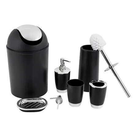 Juego De Accesorios Para Baño Artículos De Tocador 6 Piezas Negro