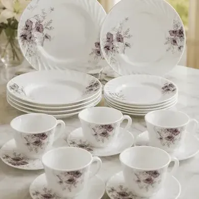 Aparelho Jantar Cha 20 Pecas Opaline Floral Branco Violeta Florida