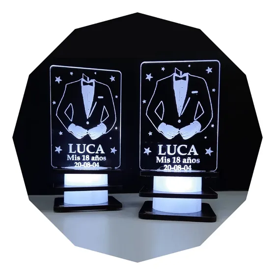 Souvenirs Varón 18 Años Personalizado Acrílico Led Pack X25 