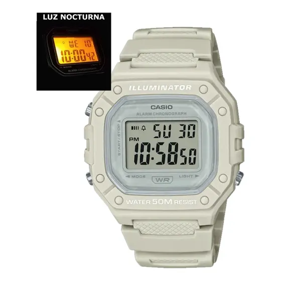 Reloj Casio W-218hc-8a Blanco Alarma Cronometro Relojesymas