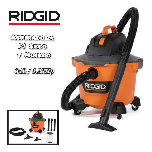 Aspiradora Potente Ridgid 34l P/ Seco Y Mojado 4.2hp